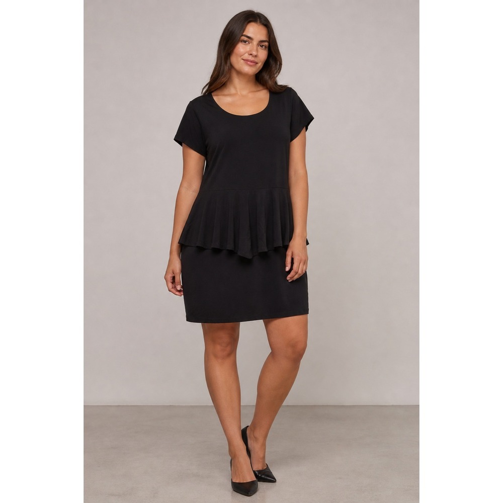 ASOS Curve Dress Womens Plus 18 Black Viscose Peplum Waist Button at Nape